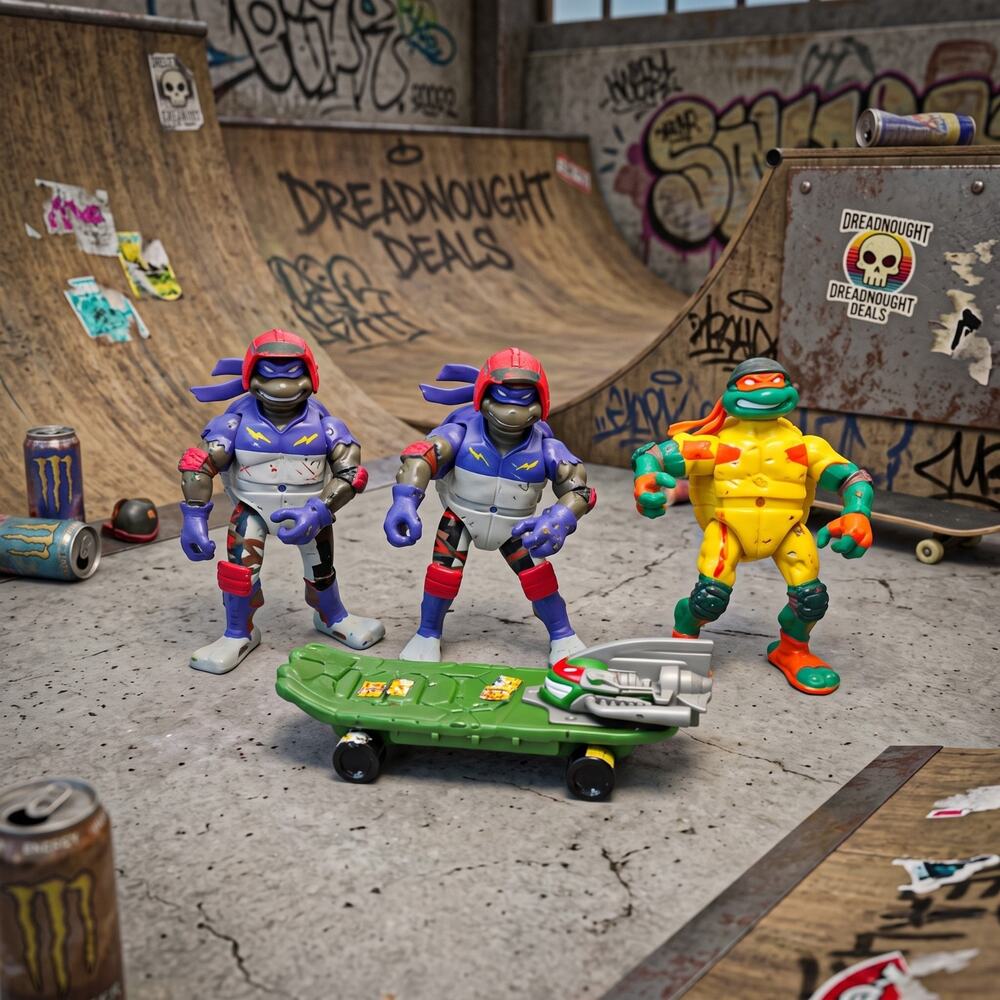 TMNT 2003 Extreme Sports Blast Off Turtles Thrashin' Mikey Figure Skateboard Lot